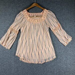 Sundance Boho Peasant Blouse Shirt Womens XS Extra Small Lace Trim Bell Sleeve‎